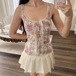 Vintage S Barbizon Spring Floral Coquette Lace Button Tank